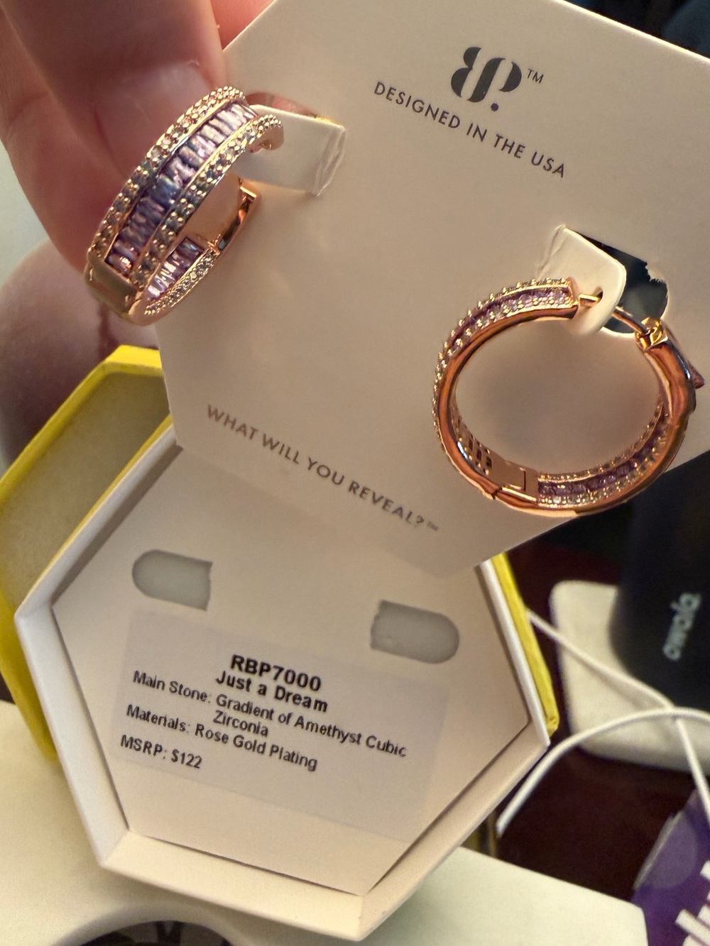 Just a Dream Rose Gold Hoop Earrings with Amethyst-Gradient Cubic Zirconia